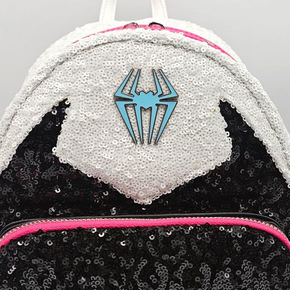 Loungefly Marvel Spider-Man Spider-Gwen Sequin White Mini Backpack Bag New - Picture 7 of 10